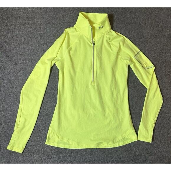 Under Armour Tops - UNDER ARMOUR Fleece Sweater Womens Medium Yellow Neon Half Zip Running Pockets